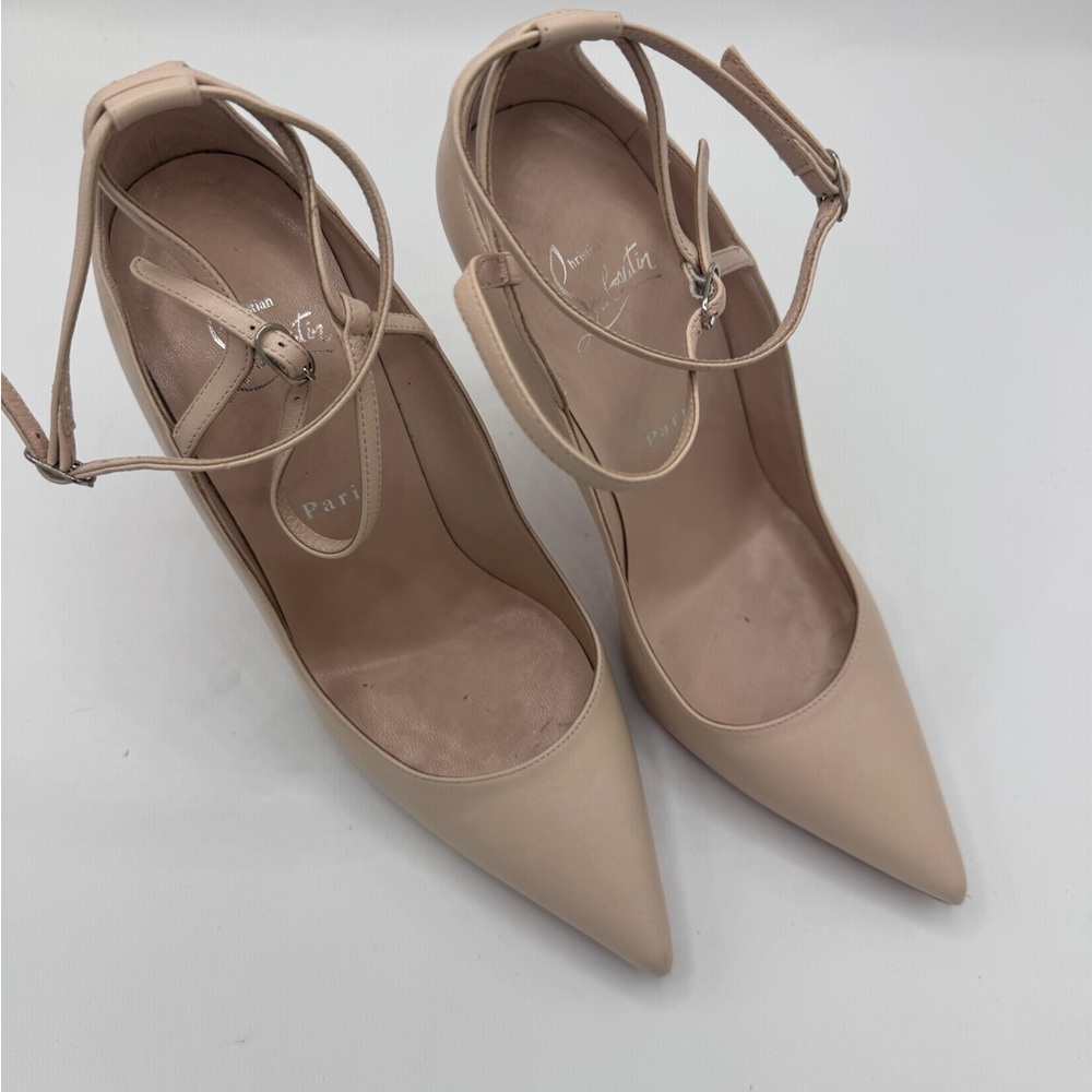 Christian Louboutin Tan Stiletto Heels with Ankle Straps